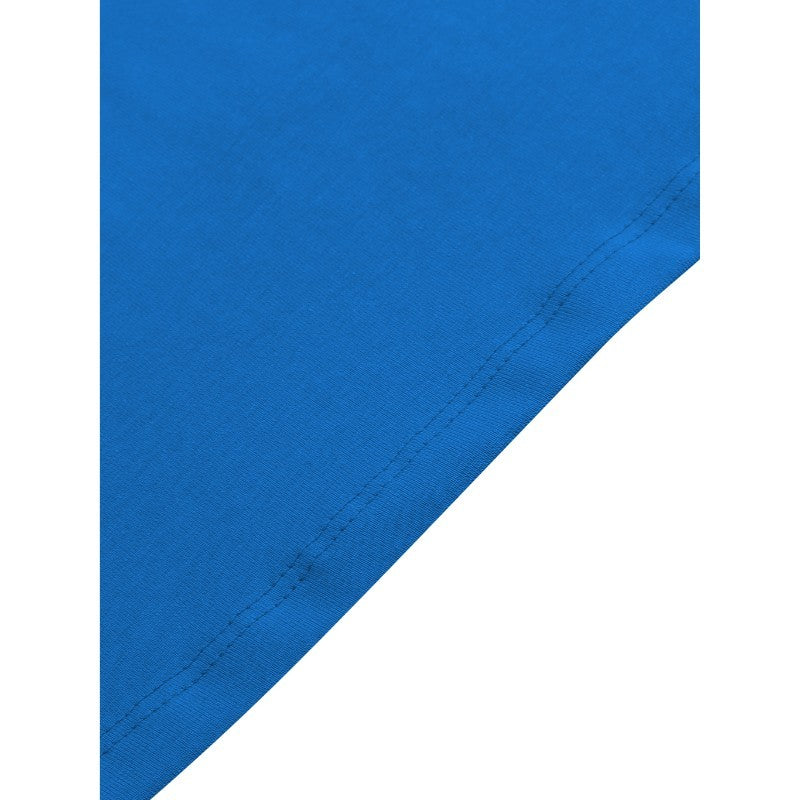 A close-up of a bright blue fabric corner with visible stitching, shown against a white background.