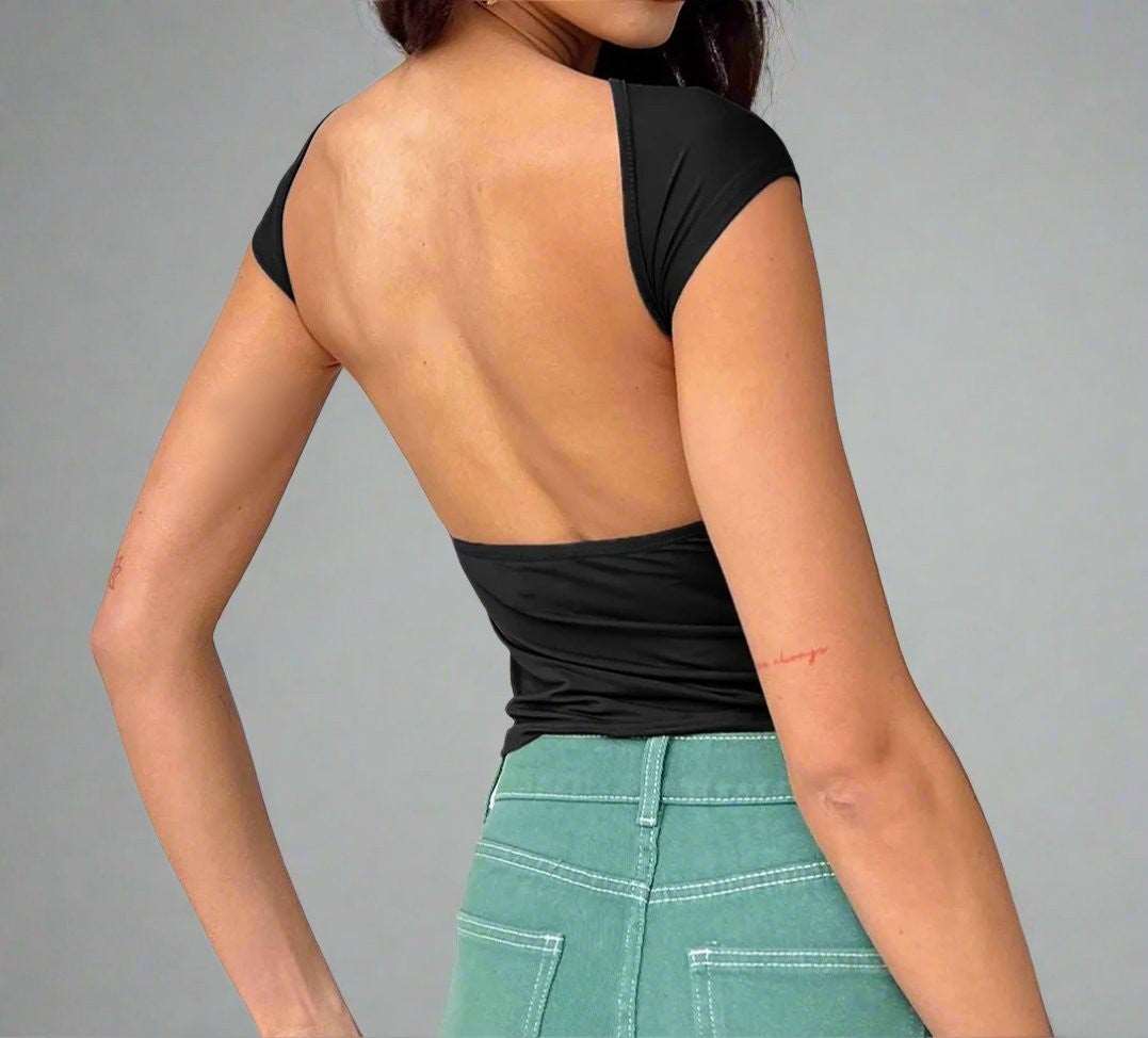 Women's Slim Fit Cap Sleeve Backless T-shirt - Lunacy Deals & Designs