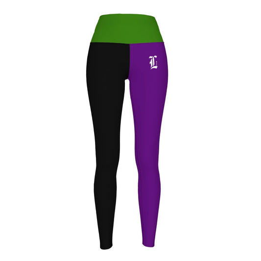 Multicolored leggings with a logo on a white background