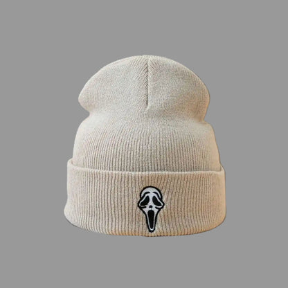 Embroidered Ghost Face Knitted Toque / Hat - Lunacy Deals & Designs