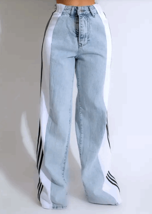 Women's Striped High Waist Straight Leg Denim Pants - Lunacy Deals & Designs