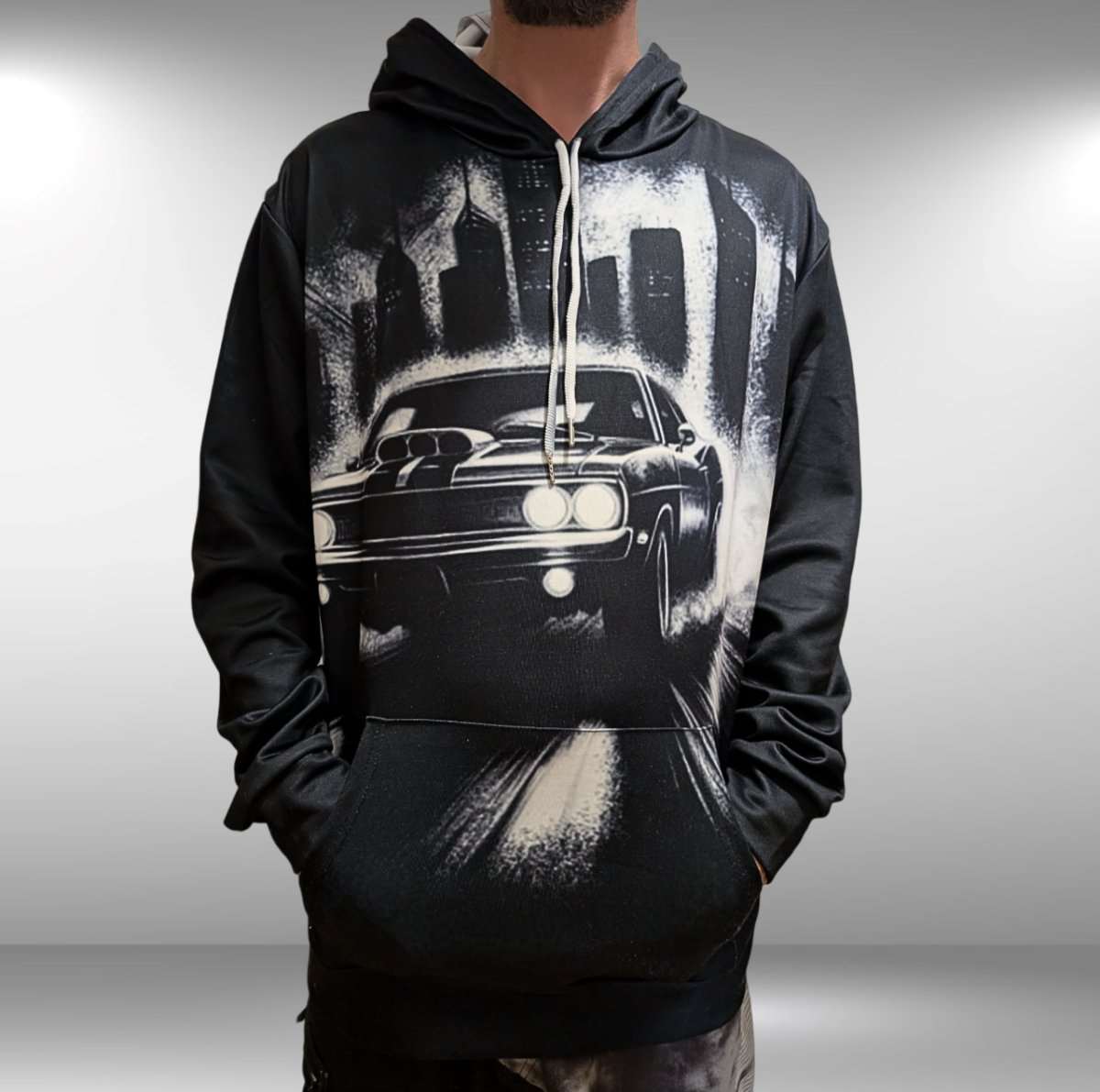 Men's Black & White Charger Hoodie - Lunacy Deals & Designs