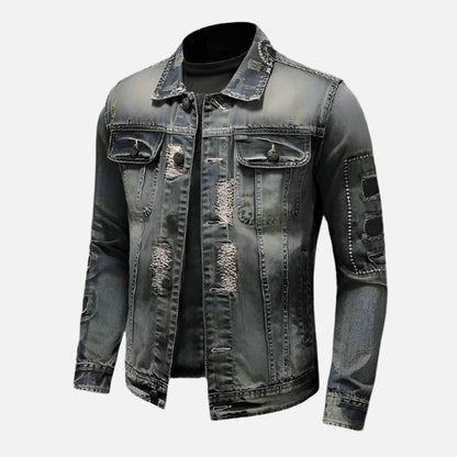 Men's Retro Distressed Denim Jacket - Lunacy Deals & Designs