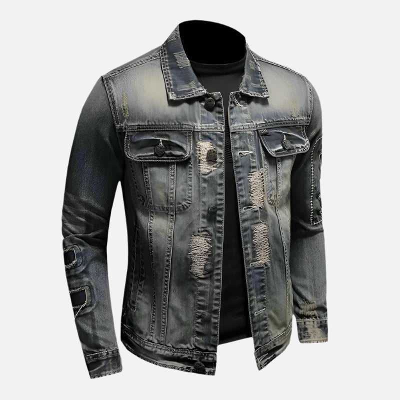 Men's Retro Distressed Denim Jacket - Lunacy Deals & Designs